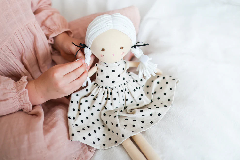 Alimrose Frankie Doll 41cm - Black Linen Spot