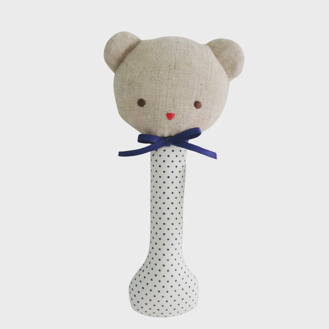 Alimrose Baby Bear Stick Rattle - Navy Spot