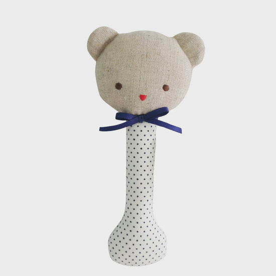 Alimrose Baby Bear Stick Rattle - Navy Spot