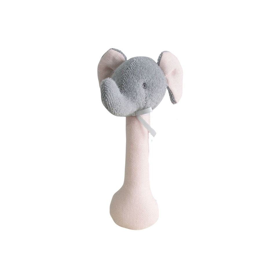 Alimrose Elephant Stick Rattle Linen - Pink