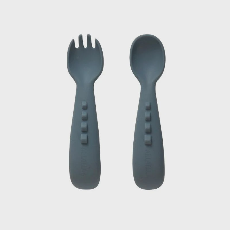 All4Ella Silicone Comfy Grip Cutlery - Spoon & Fork Set - Slate Blue