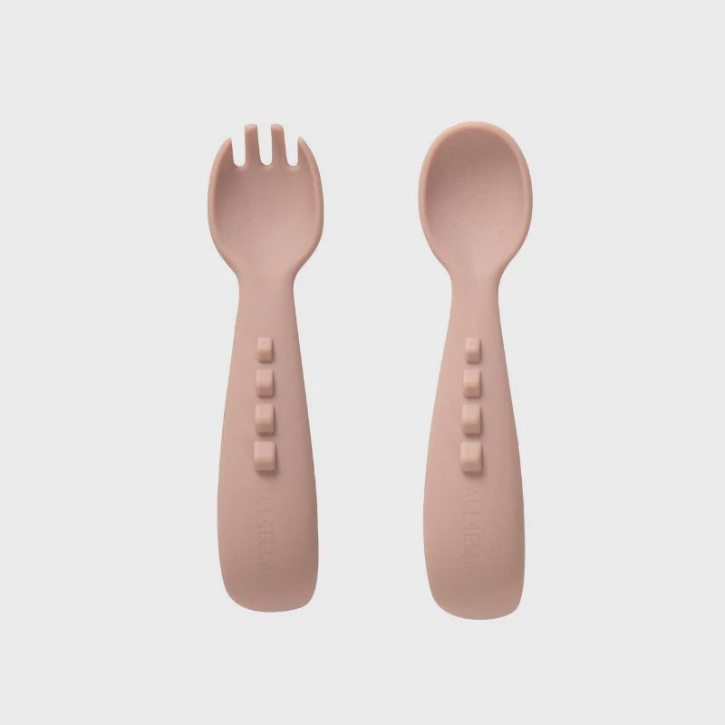 All4Ella Silicone Comfy Grip Cutlery - Spoon & Fork Set - Dusty Pink