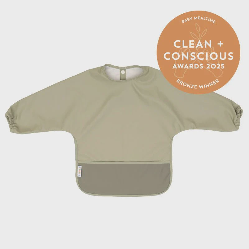 All4Ella Recycled Long Sleeve Bib - Two-tone Light Sage
