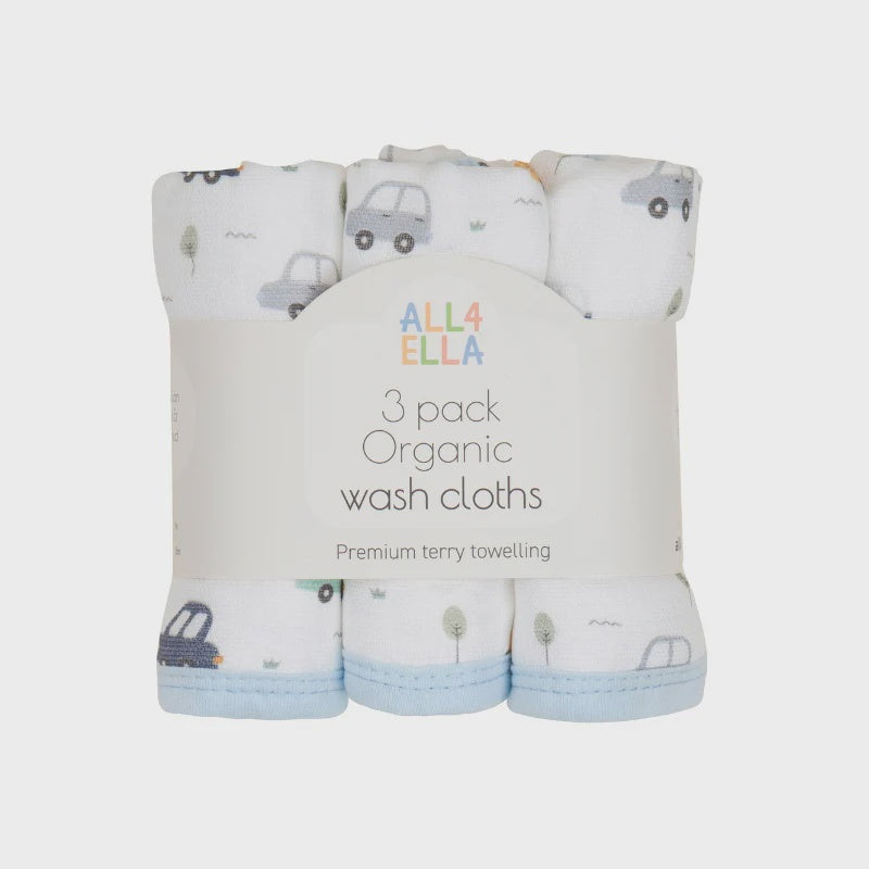 All4Ella Wash Cloths 3pkt - Beep Beep