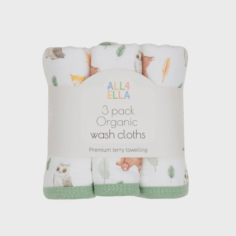 All4Ella Wash Cloth 3pk - Forest Friends