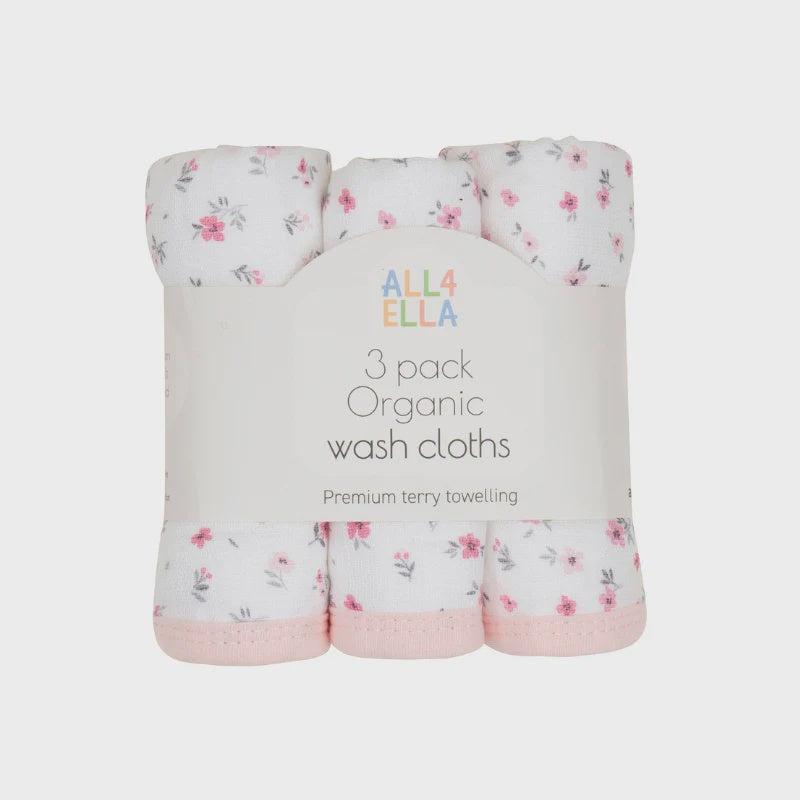 All4Ella Wash Cloths 3pk - Pink Petals