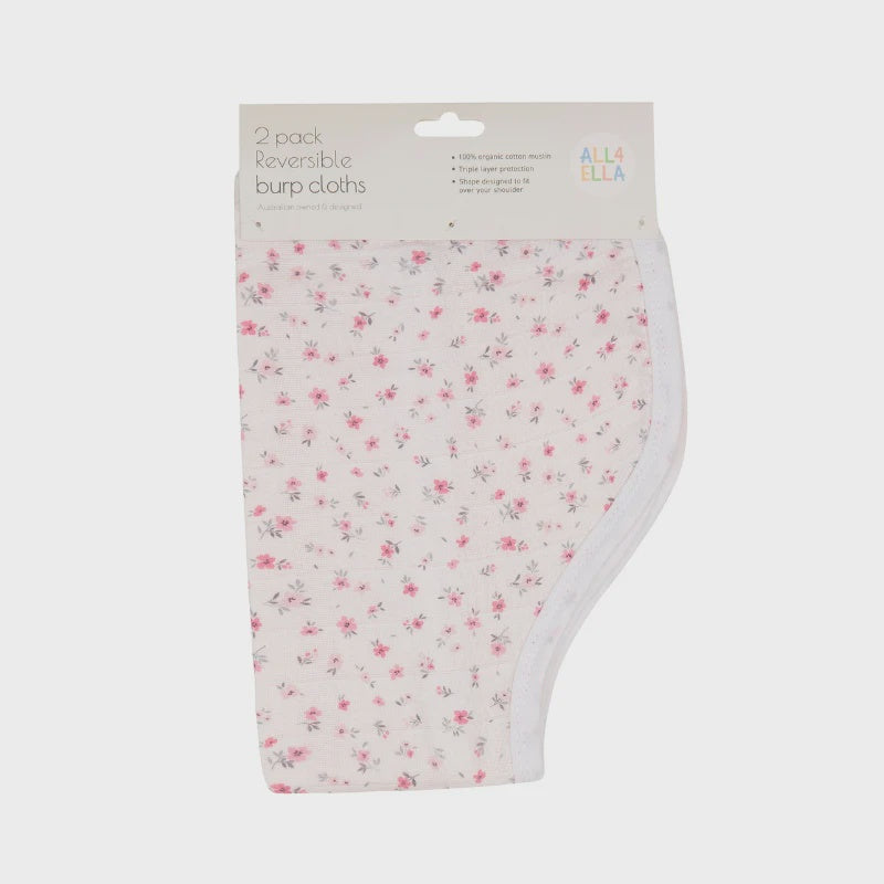 All4Ella Organic Burp Cloth 2 pk - Pink Petals