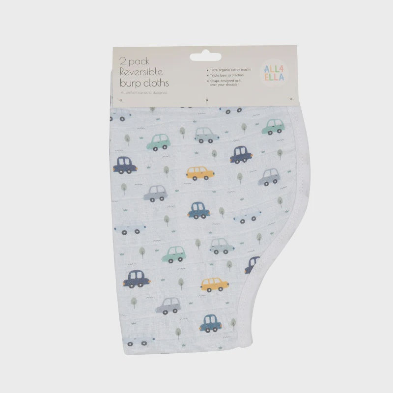 All4Ella Organic Burp Cloth 2 pk - Beep Beep