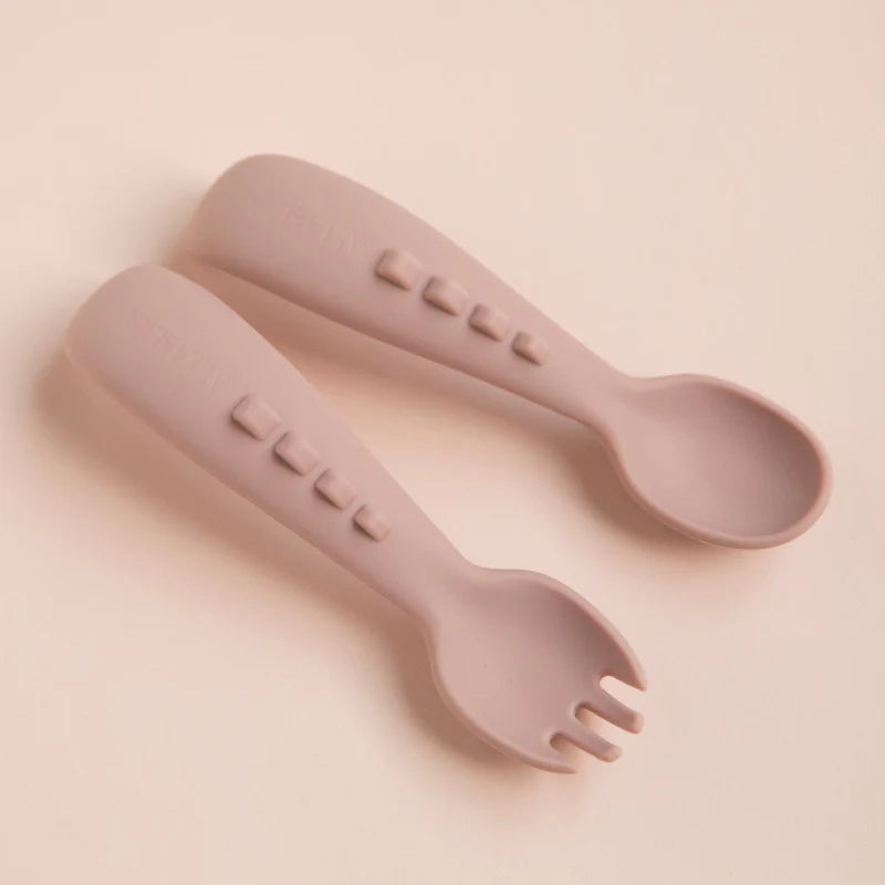 All4Ella Silicone Comfy Grip Cutlery - Spoon & Fork Set - Dusty Pink