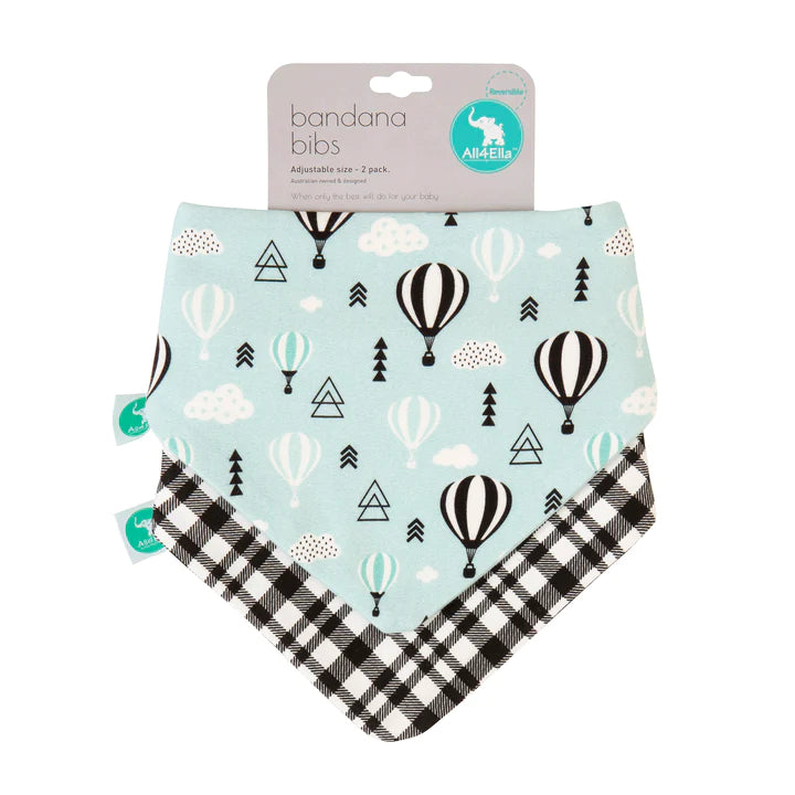 All4Ella Bandana Bib 2pk - Hot Air Balloons