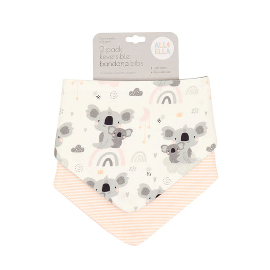 All4Ella Bandana Bib 2pk - Koala Pink