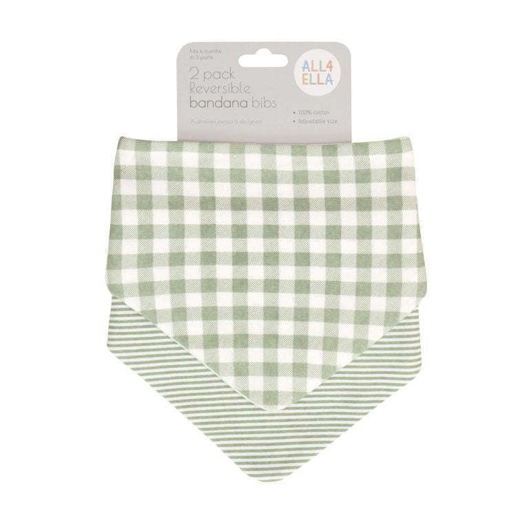 All4Ella Bandana Bib 2pk - Gingham Sage