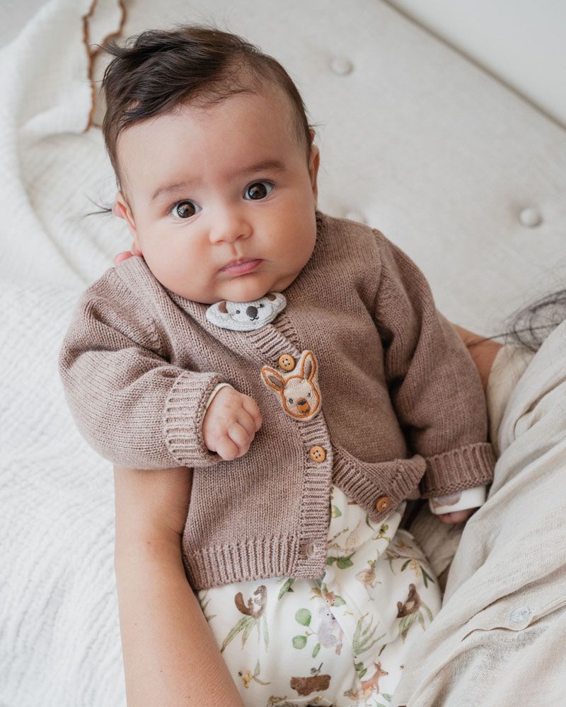 Bebe Bailey Animal Face Cardigan - Chestnut