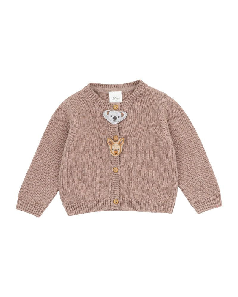 Bebe Bailey Animal Face Cardigan - Chestnut