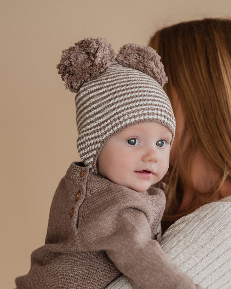 Bebe Bailey Pom Pom Beanie - Chestnut Stripe