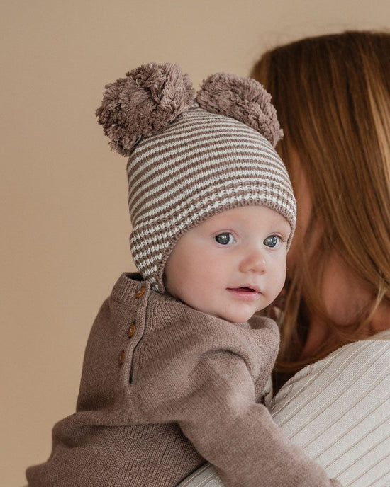 Bebe Bailey Pom Pom Beanie - Chestnut Stripe