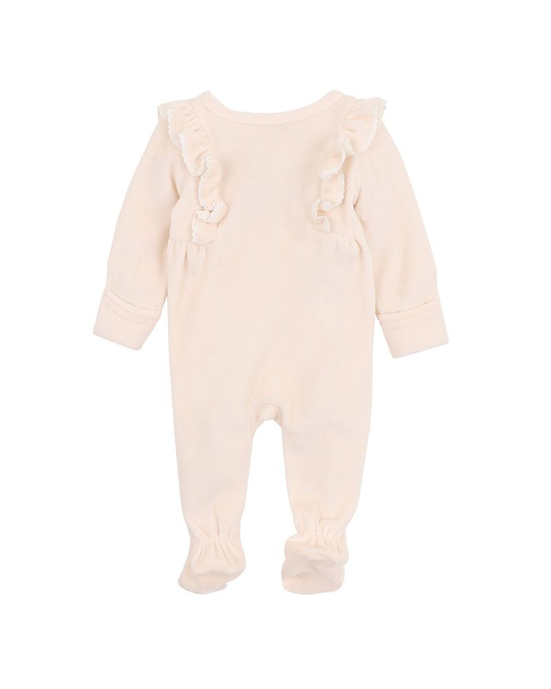 Bebe Flossy Embroidered Velour LS Zip Onesie - Pale Pink