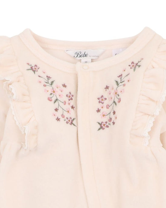 Bebe Flossy Embroidered Velour LS Zip Onesie - Pale Pink