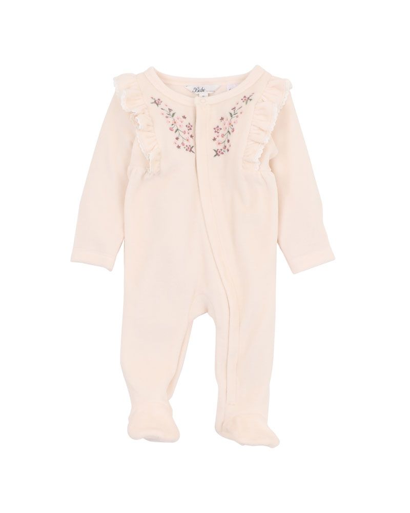 Bebe Flossy Embroidered Velour LS Zip Onesie - Pale Pink