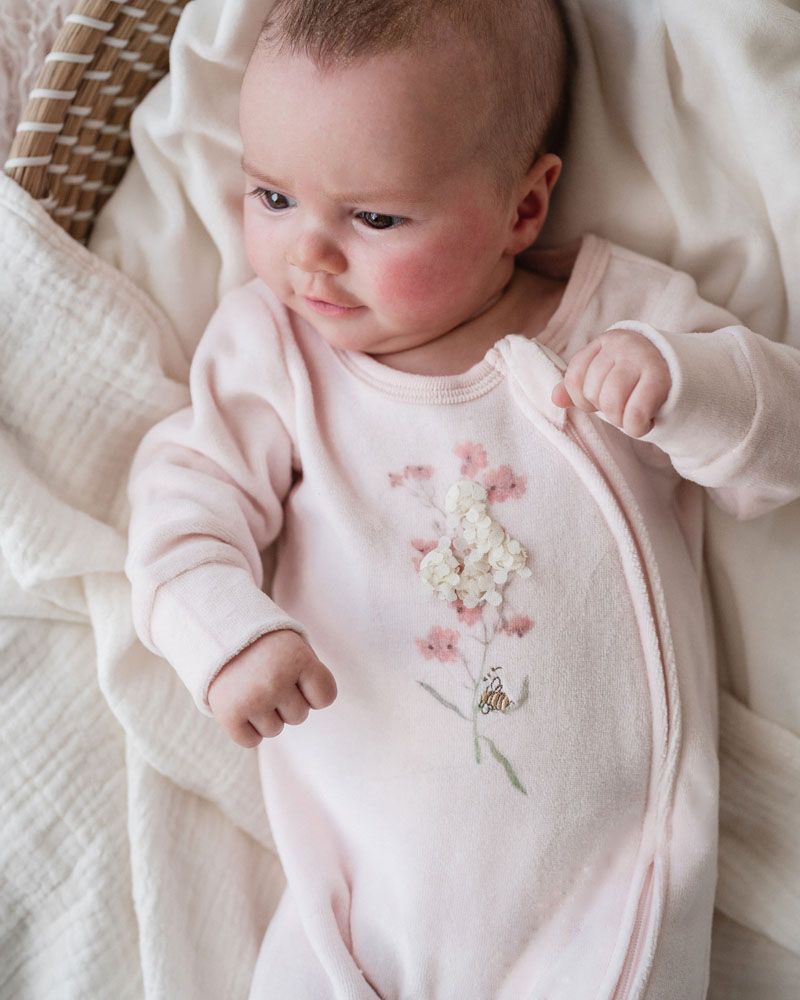 Bebe Nancy Velour LS Zip Onesie - Peachy Pink