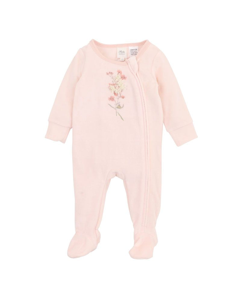 Bebe Nancy Velour LS Zip Onesie - Peachy Pink