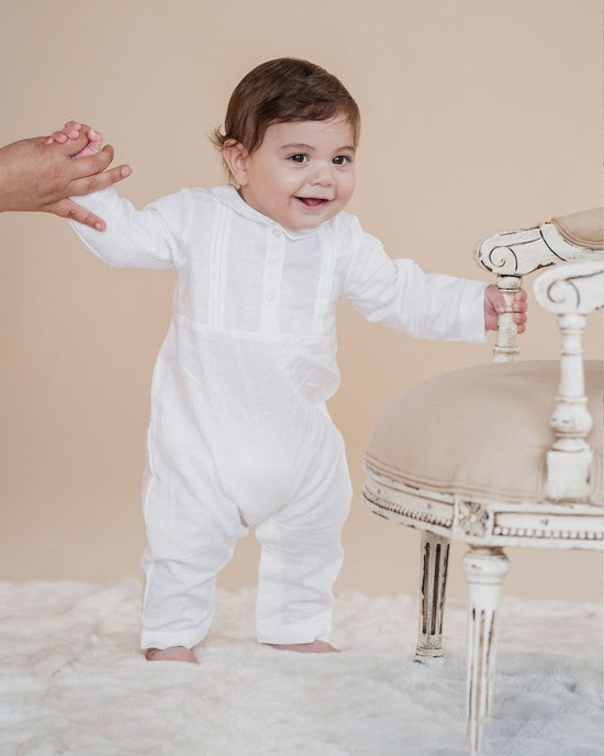 Bebe Oliver Linen Blend Romper - Ivory