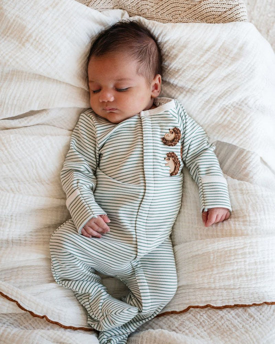 Bebe Toby LS Hedgehog Onesie - Sage Stripe