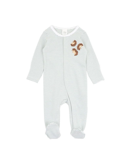 Bebe Toby LS Hedgehog Onesie - Sage Stripe