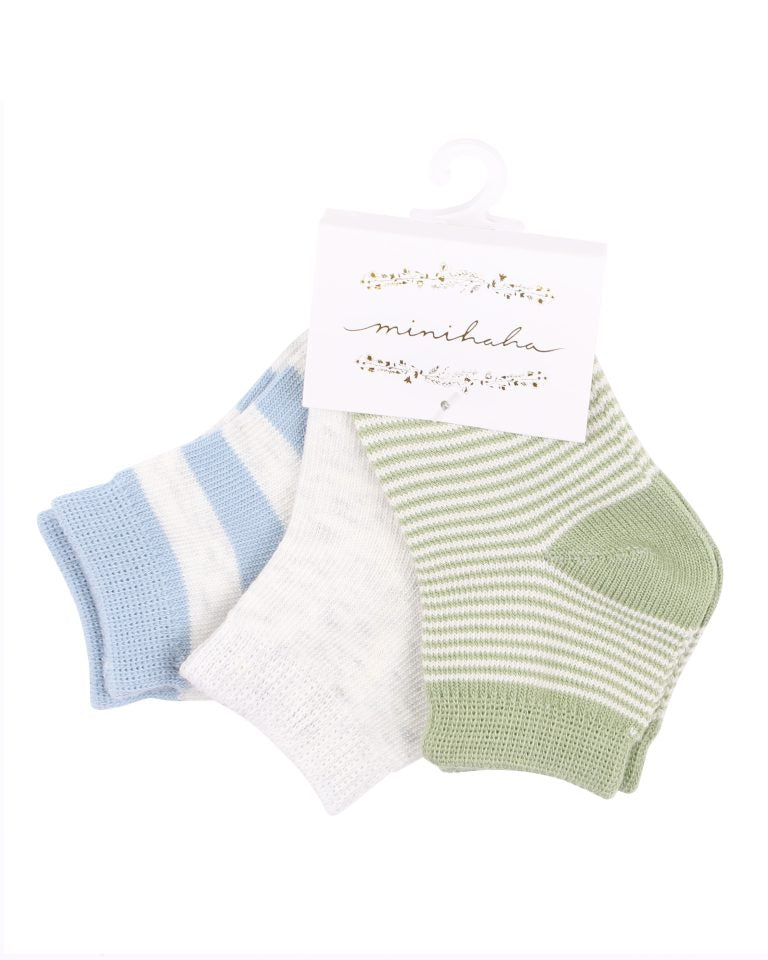 Minihaha 3 Pk Socks - Blue & Green Multi