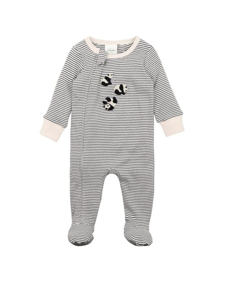 Bebe Angus Panda LS Zip Onesie Charcoal Stripe