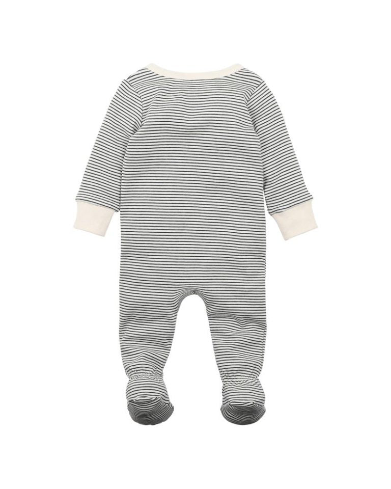 Bebe Angus Panda LS Zip Onesie Charcoal Stripe