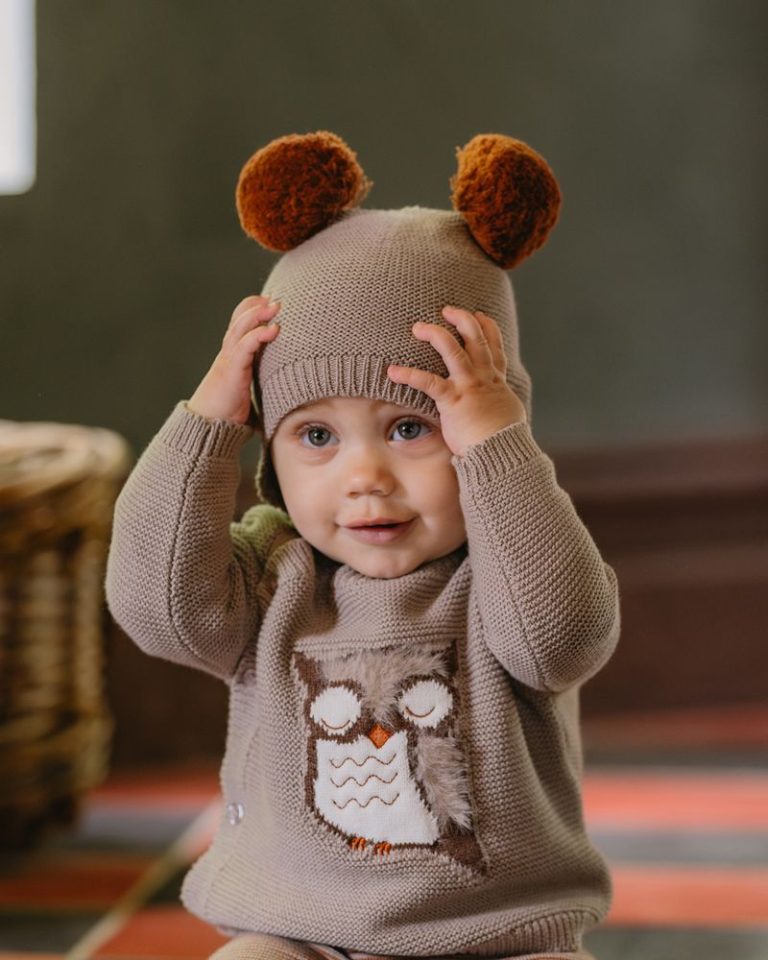 Bebe Eli Pom Pom Knitted Beanie - Mocha