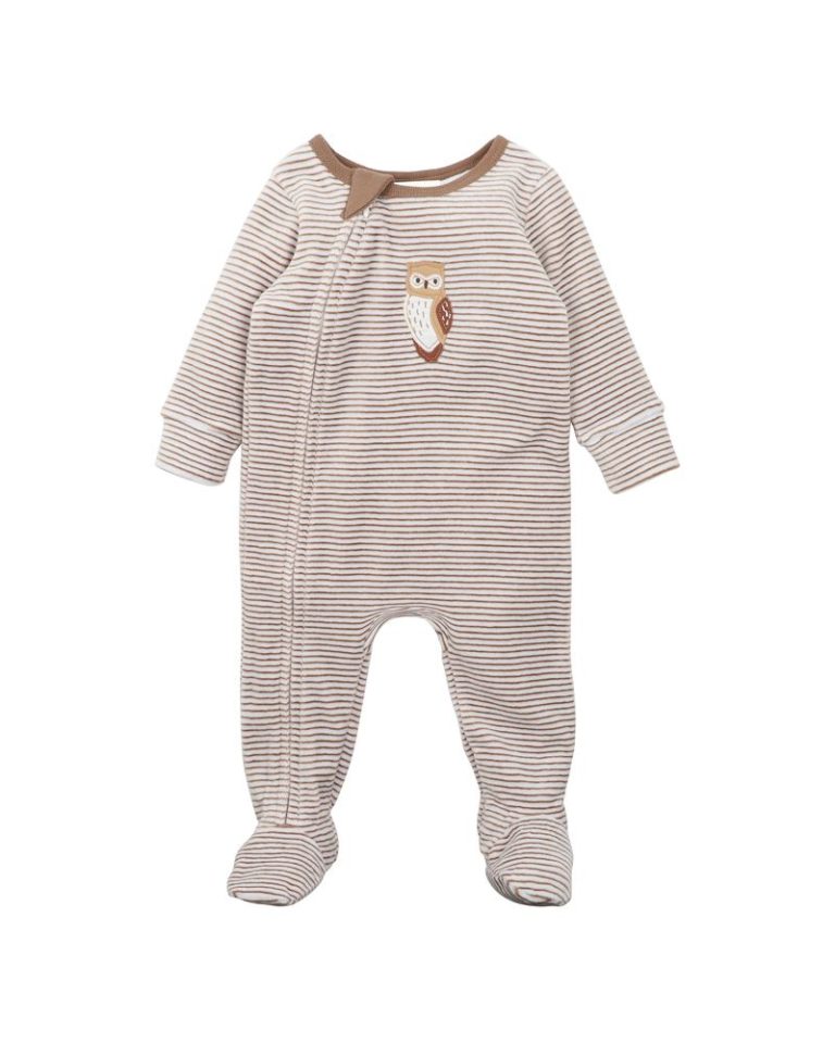 Bebe Eli Zip LS Velour Onesie - Mocha Stripe