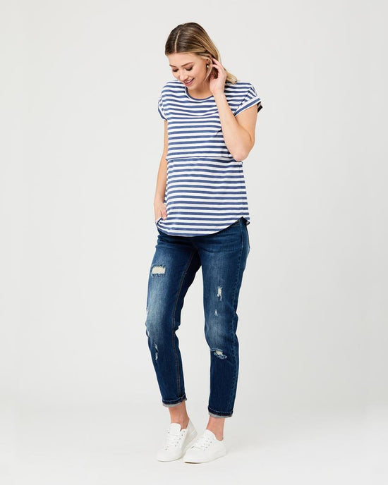 Ripe Lionel Nursing Tee - Washed Indigo/White