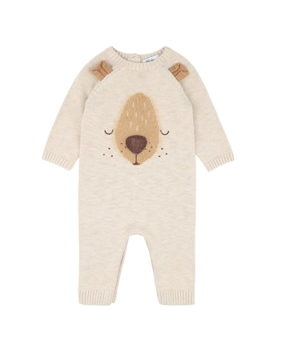 Bebe Myles Bear Knitted Romper - Oat