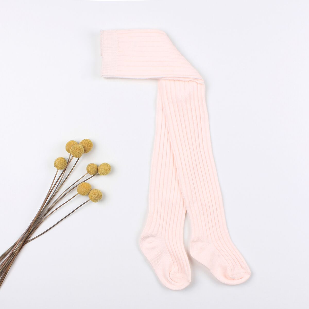 Bebe Plain Rib Tights - Pale Pink