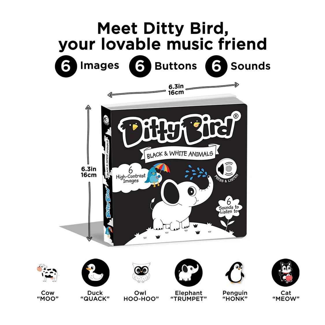 Ditty Bird Black & White Animals Monochrome Sound Book
