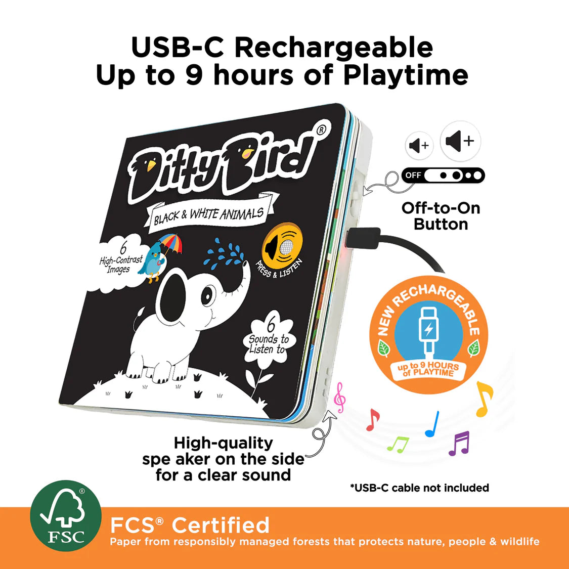 Ditty Bird Black & White Animals Monochrome Sound Book