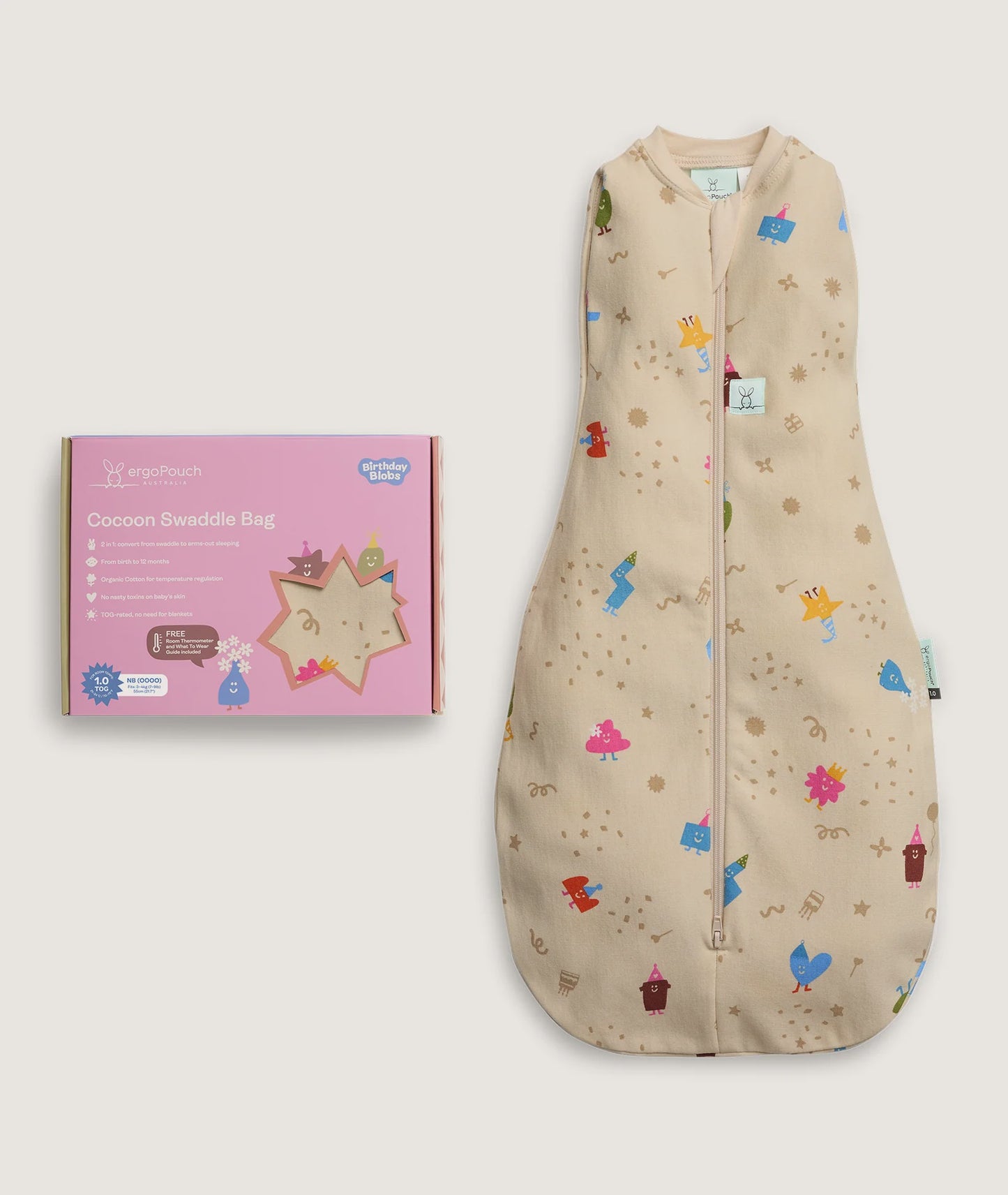 Ergo Pouch Cocoon Swaddle Bag 1.0 TOG - Birthday Blobs