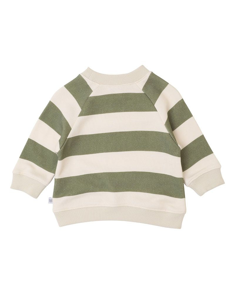 Fox & Finch High Flyer Stripe Sweatshirt - Khaki Green Stripe