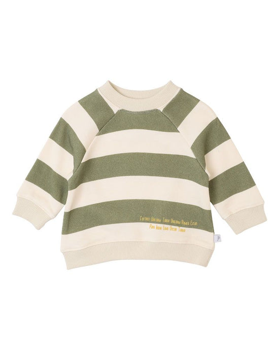 Fox & Finch High Flyer Stripe Sweatshirt - Khaki Green Stripe