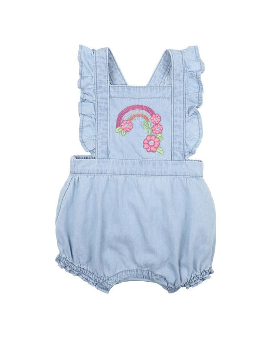 Fox & Finch Retro Rainbow Frill Romper - Light Indigo