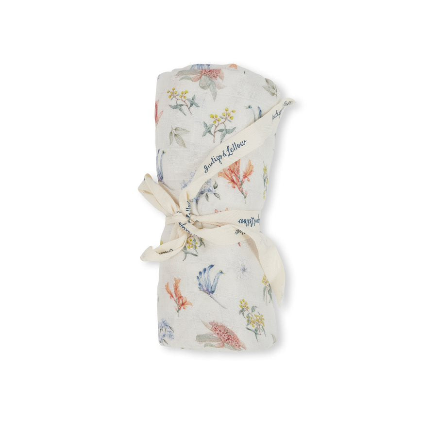 Indigo & Lellow Muslin Wrap - Bush Flowers