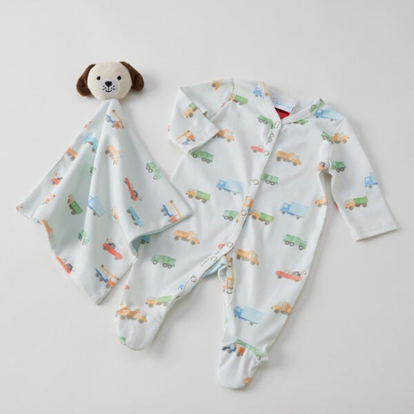 Jiggle & Giggle Trucking Along Romper and Comforter
