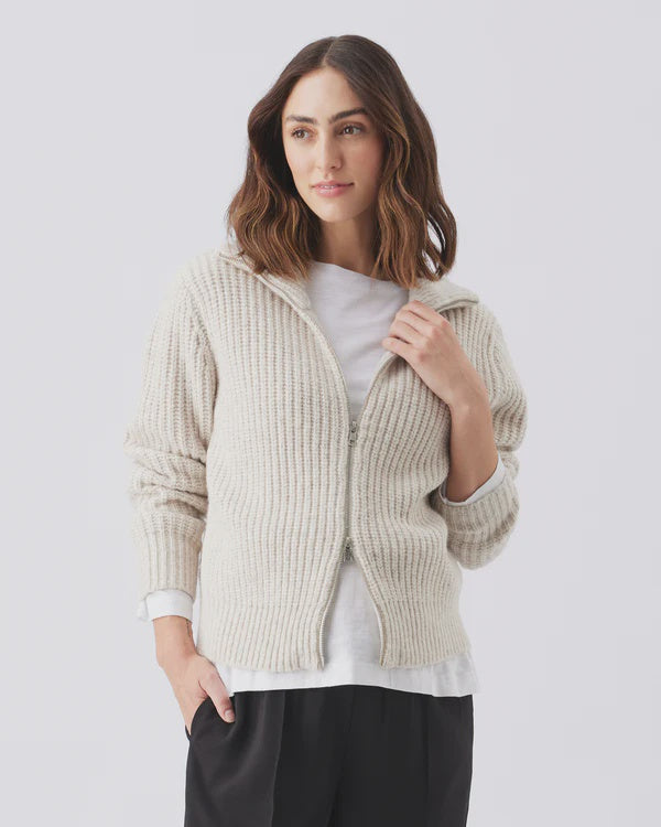 Ripe Layla Zip Through Knit - Oat Marle