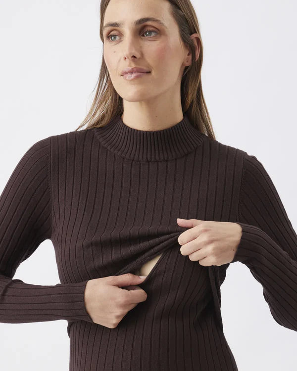 Ripe Nella Rib Nursing Knit Dress - Cocoa