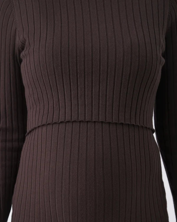 Ripe Nella Rib Nursing Knit Dress - Cocoa