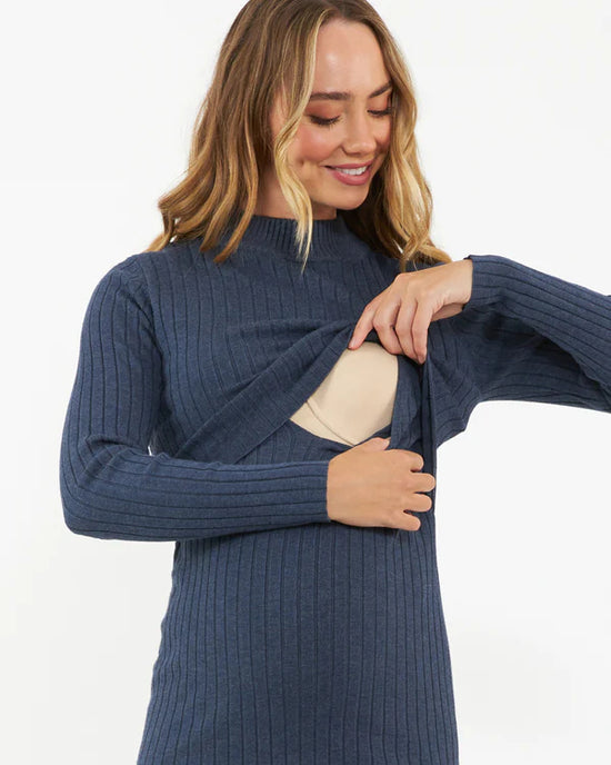 Ripe Nella Rib Nursing Knit Dress - Denim Marle