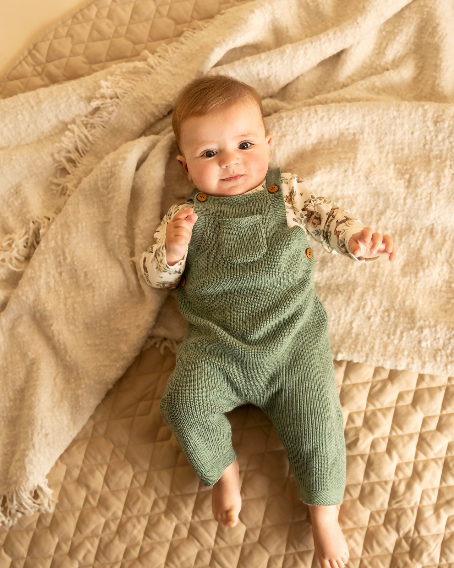 Bebe Charlie Organic Knitted Overalls - Fern Marle