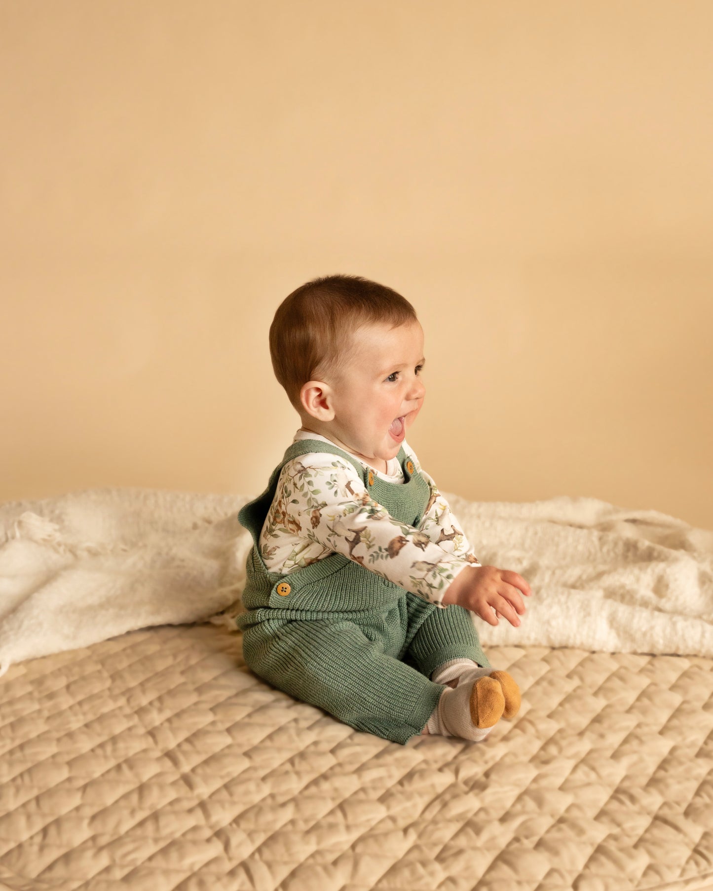 Bebe Charlie Organic Knitted Overalls - Fern Marle